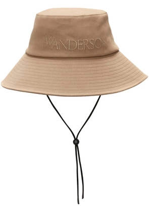 JW Anderson logo-embroidered cotton bucket hat - Neutrals