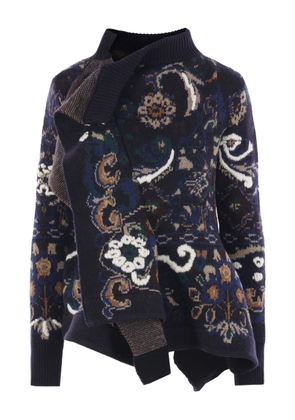 sacai patterned ruffled wool sweater - Black