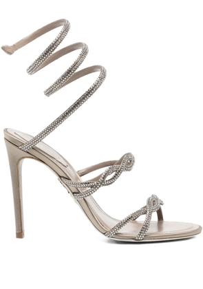 René Caovilla 110mm crystal-embellished spiral-wrap sandals - Neutrals