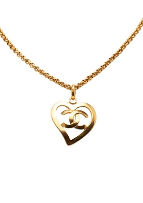 CHANEL Pre-Owned 1995 Gold Plated CC Heart Pendant Necklace costume necklace