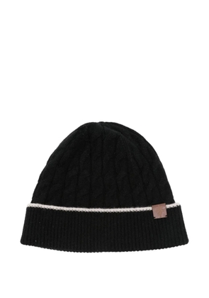 Eleventy cable-knit leather-patch beanie hat - Black