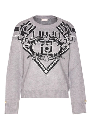LIU JO jacquard-logo crew-neck sweater - Grey