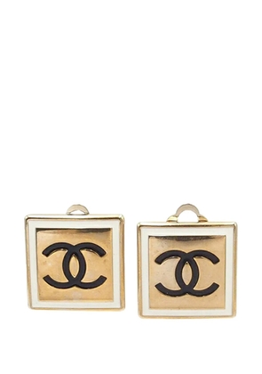 CHANEL Pre-Owned 2021 CC Gold Plated Resin Square Clip On Earrings costume earrings