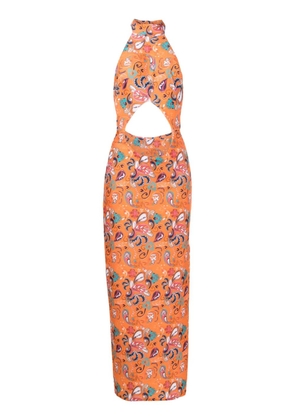 Amir Slama graphic-print halterneck maxi dress - Orange