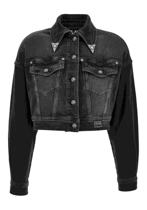 Versace Jeans Couture embroidered-flower denim jacket - Black