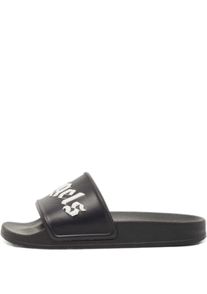 Palm Angels logo leather slides - Black