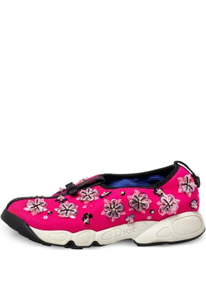 Christian Dior Pre-Owned floral-embroidered slip-on trainers - Pink