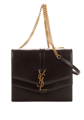 Saint Laurent Pre-Owned leather logo flap bag - Black
