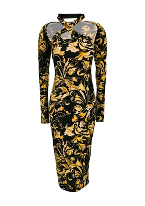 Versace Jeans Couture Barocco-print long-sleeve midi dress - Black