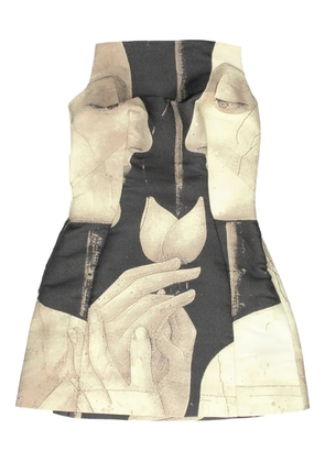 Cult Gaia portrait-print strapless mini dress - Grey