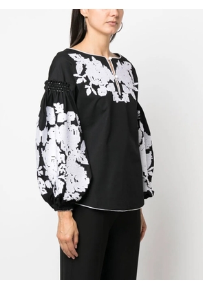 Yuliya Magdych floral-jacquard puff-sleeve blouse - Black