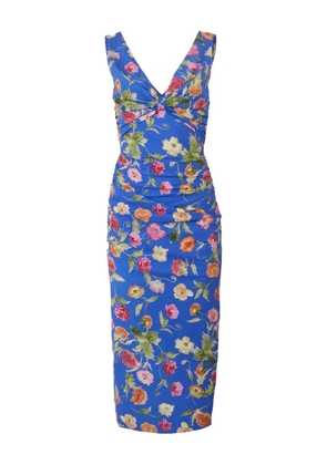 Carolina Herrera poppy-print gathered midi dress - Blue