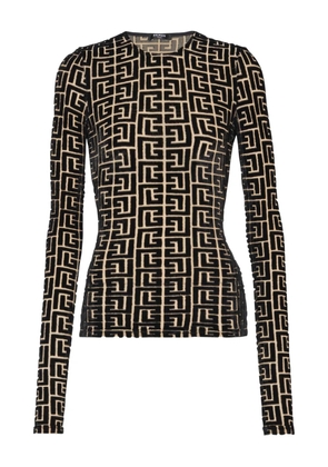 Balmain monogram-pattern velvet top - Black