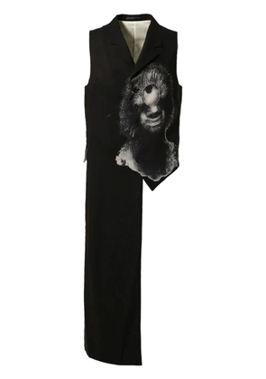 Yohji Yamamoto artistic-print asymmetric waistcoat - Black