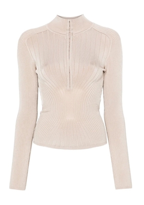 Mugler ribbed zip-front sweater - Neutrals