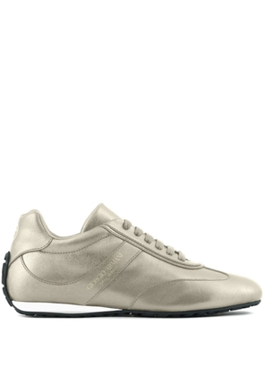 Giorgio Armani lamé-effect leather sneakers - Neutrals
