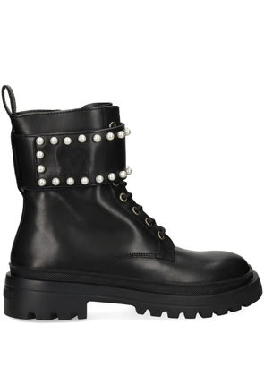 Love Moschino faux-pearl combat boots - Black