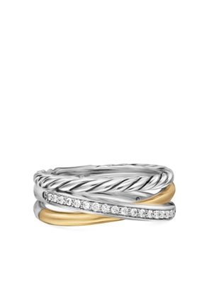 David Yurman 18kt yellow gold Crossover Three Row diamond ring (7mm) - Silver