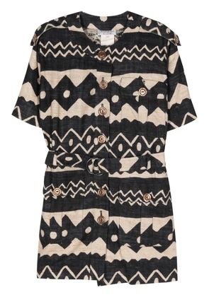 Saint Laurent Pre-Owned 1980s geometric-print belted coat - Blue