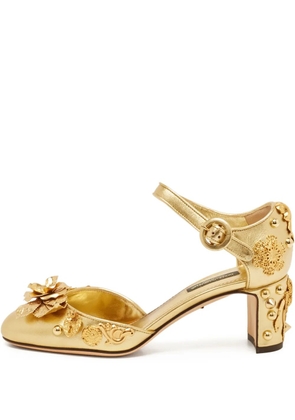 Dolce & Gabbana Pre-Owned 60mm Dazzling floral-appliqué pumps - Gold