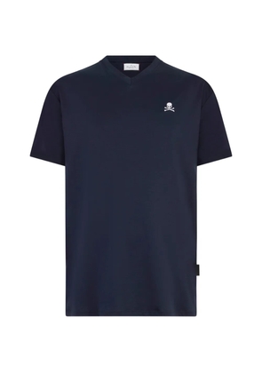 Philipp Plein skull-embroidery V-neck T-shirt - Blue