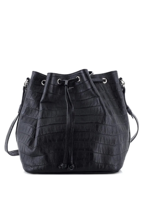Saint Laurent Pre-Owned Emmanuelle Crocodile Embossed Leather Medium bucket bag - Black