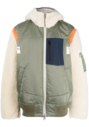 sacai colour-block zip-up hooded jacket - Green