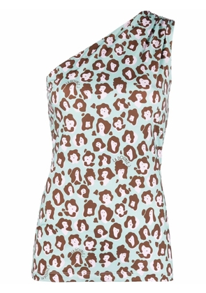 La DoubleJ Lady Leopard-print one-shoulder top - LLE0002 LADY LEOPARD ACQUA