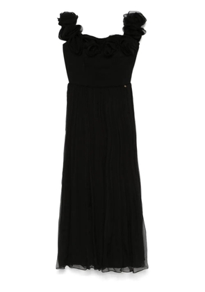 NISSA floral-appliqué midi dress - Black