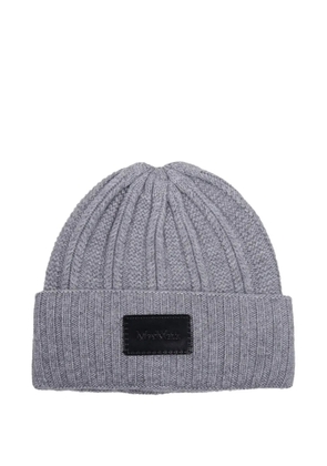Max Mara ribbed logo-patch beanie hat - Grey