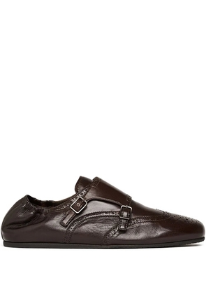 Scarosso Johnny buckled brogue monk shoes - Brown