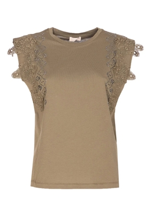 LIU JO embroidered strass T-shirt - Neutrals