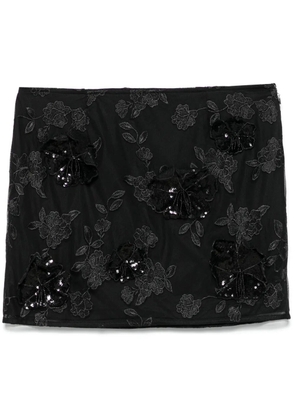 ROTATE BIRGER CHRISTENSEN mesh flower mini skirt - Black