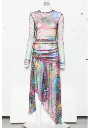 AREA floral-print asymmetric midi dress - Pink