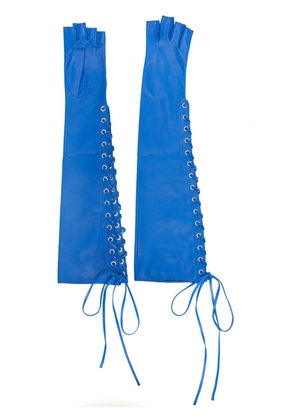 Manokhi lace-up fingerless leather gloves - Blue