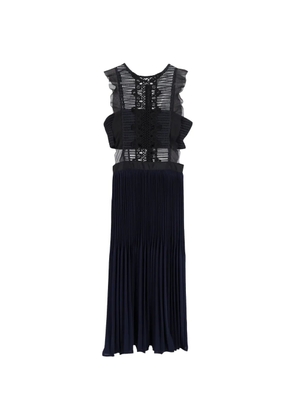 Self-Portrait lace pleated midi dress - Blue