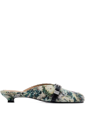 GANNI tapestry kitten heeled mules - Green