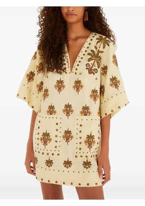 FARM Rio studded palm-print mini dress - Neutrals