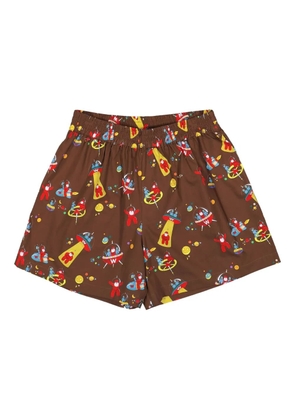 Walter Van Beirendonck alien-print elastic-waistband shorts - Brown