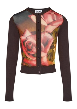 Jean Paul Gaultier rose-print buttoned cardigan - Brown
