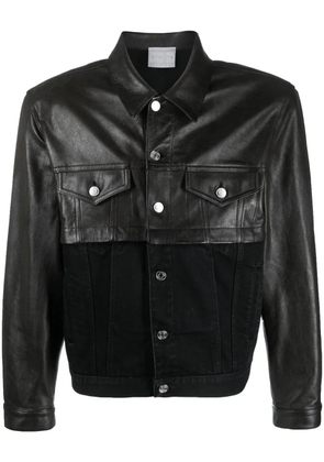 VTMNTS contrasting leather-block denim jacket - Black