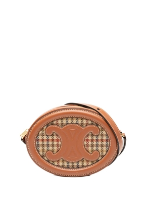 Celine Pre-Owned 2022 Small Houndstooth Canvas and Calfskin Cuir Triomphe Oval crossbody bag - Brown