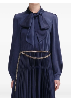 Self-Portrait bow-embellishment pleated maxi dress - Blue