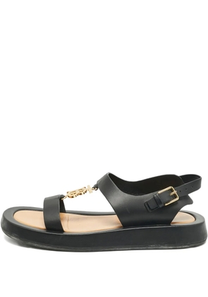 Burberry Pre-Owned leather logo slingback sandals - Black