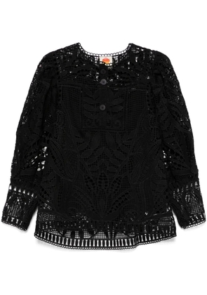 FARM Rio guipure-lace puff-sleeve blouse - Black