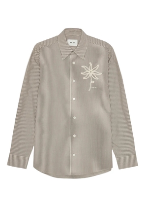 NN07 embroidered-flower striped shirt - Brown