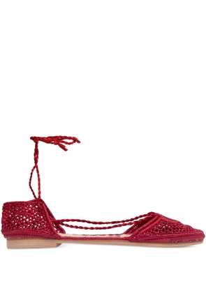 SLO_HAND_MADE lace-up raffia ballet flats - Red