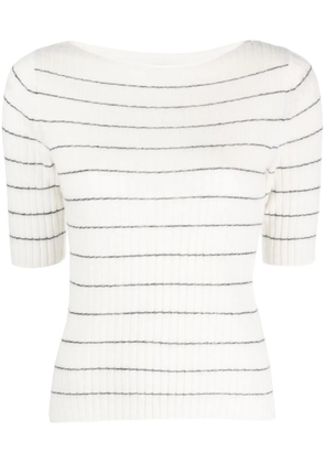 Vince boat-neck striped knitted top - White