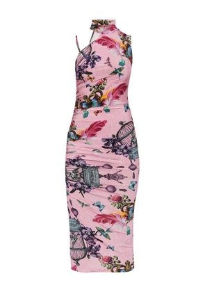 Versace Jeans Couture birdcage-print high-neck midi dress - Pink