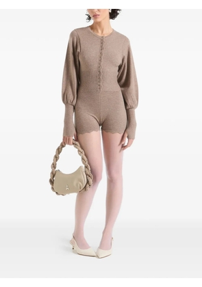 Manière De Voir Michele ribbed scalloped playsuit - Neutrals